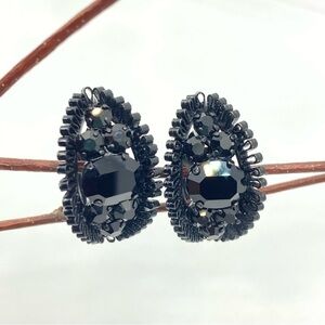 Vintage Black Stone Clip-On Earrings